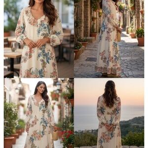 Boston Proper Cream Floral Maxi Dress